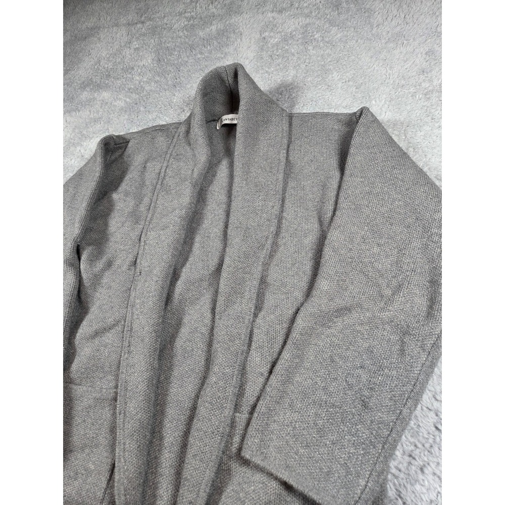 Minimalist Womens Grey Open Front Knit Cardigan Sweater Shawl Cozy Longline Coat - Picture 2 of 8